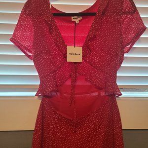 Superdown red polka-dot dress. Tie front.